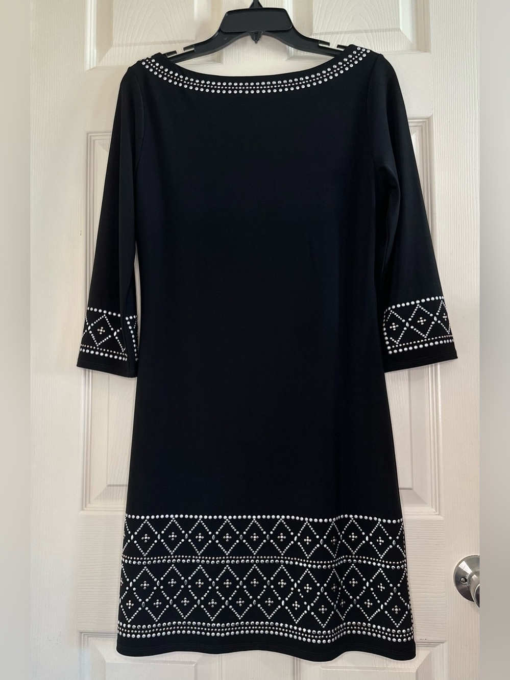 White House Black Market Black Shift Dress w/ Silver & Rose Gold Stud Detailing